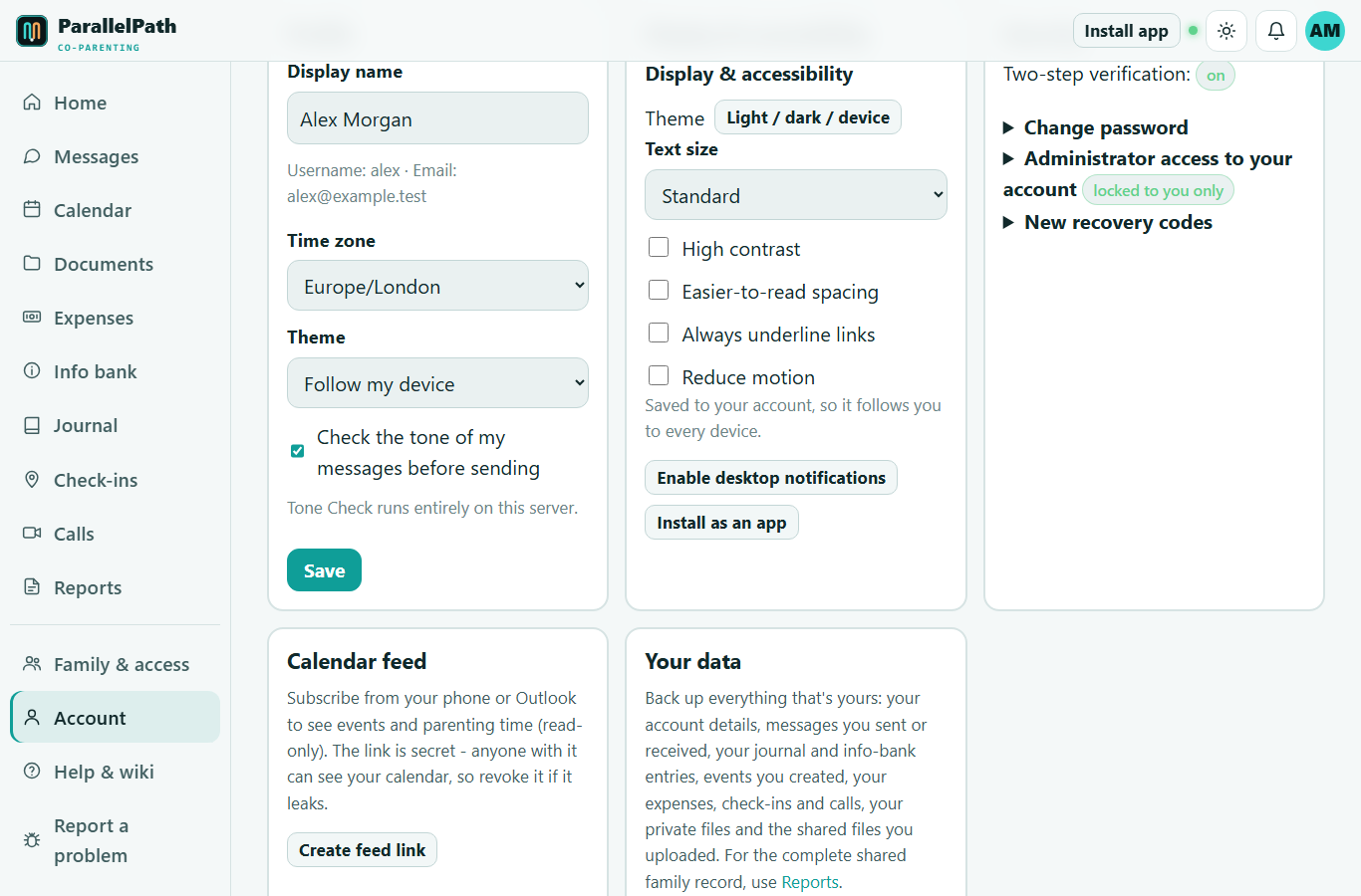 Display and accessibility options