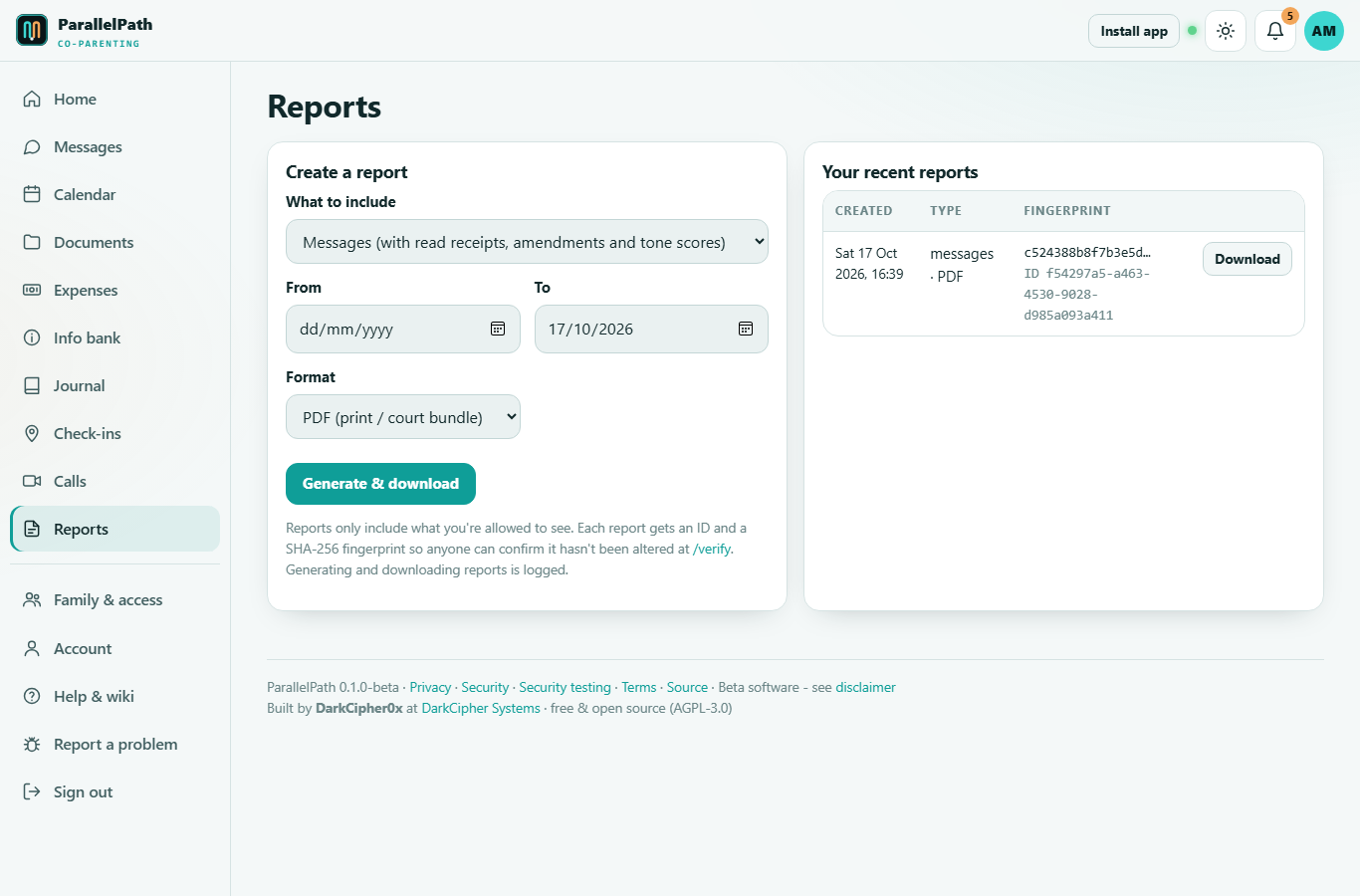 Reports page